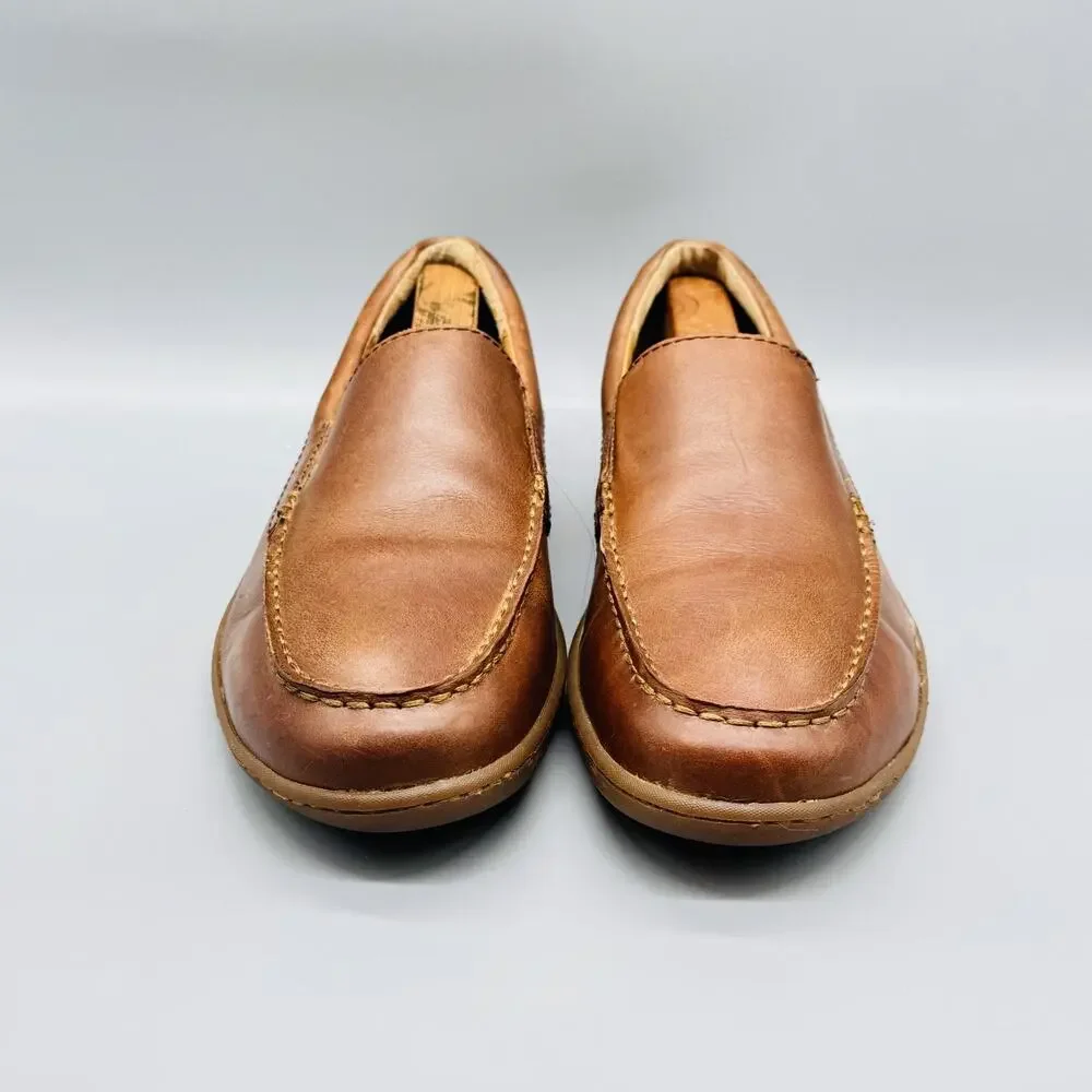 Born Shoes Men 9.5 Brown Leather Brompton Loafers Slip On Moc Toe Casual Comfort